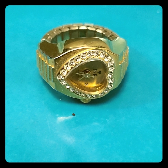 Vintage Gold tone Heart Face Ring Watch